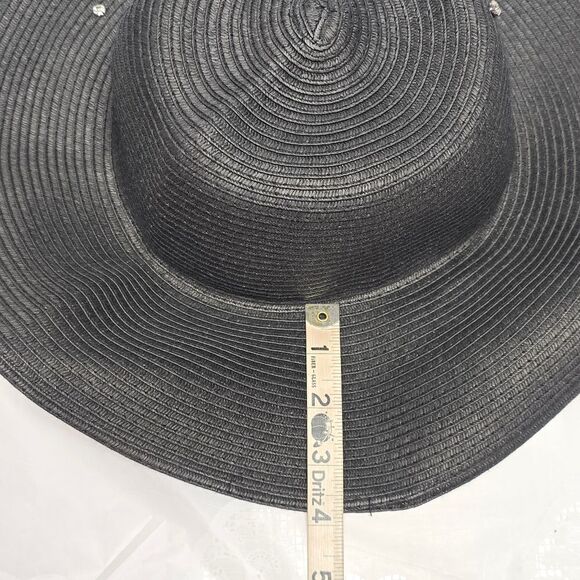 Karl Lagerfeld Black Straw Signature Pin Studs Paris Charm Embellished Sun Hat main image 5